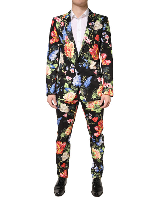 Dolce & Gabbana Black Floral Single Breasted MARTINI 2 Piece Suit