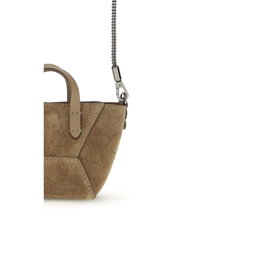 Brunello Cucinelli Brown Calf Leather Bos Taurus Shoulder Bag