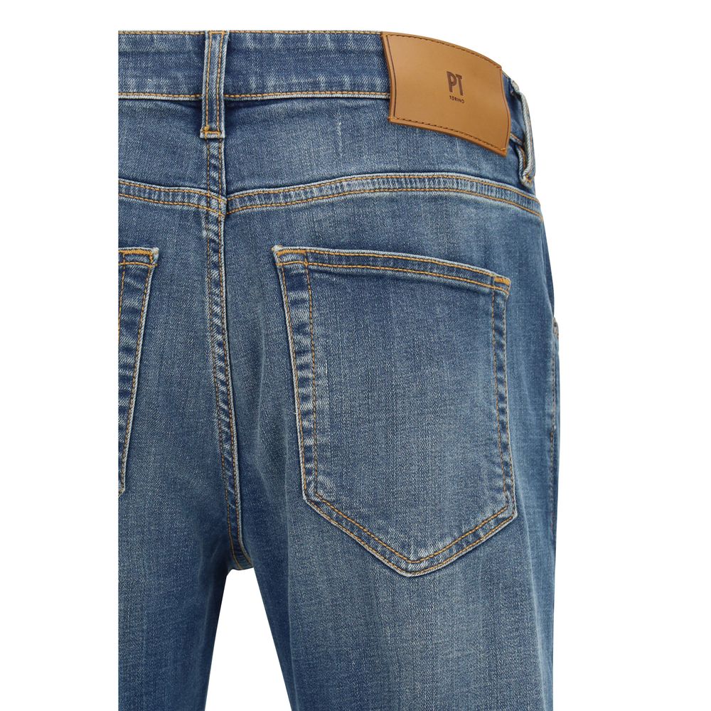 PT Torino Blue Cotton Tapered Jeans