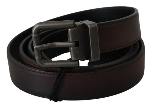Dolce & Gabbana Solid Brown Leather Gray Buckle Belt