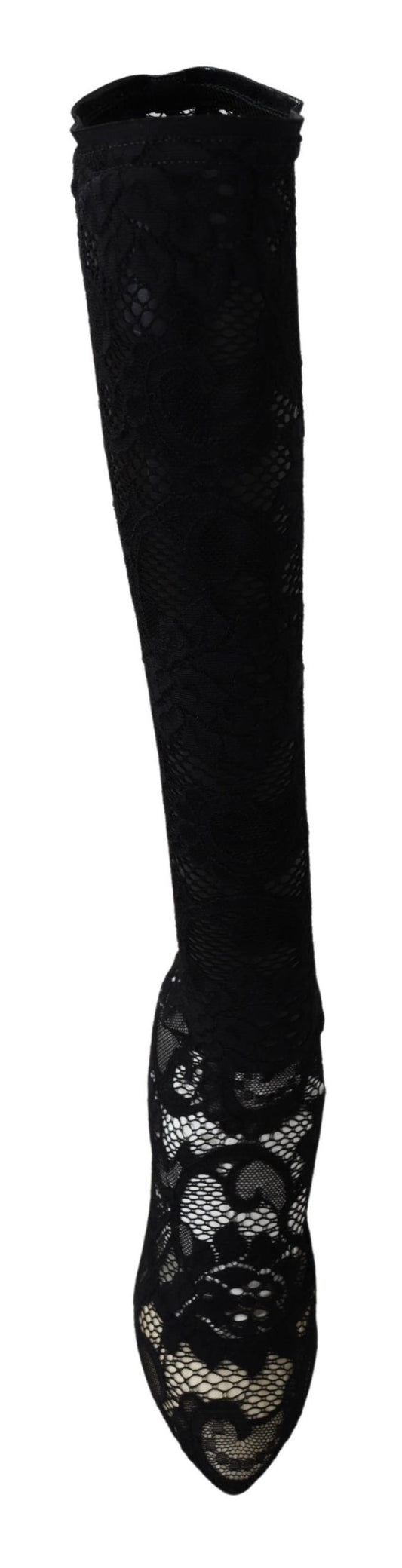 Dolce & Gabbana Black Taormina Lace Socks Boots Shoes Pumps