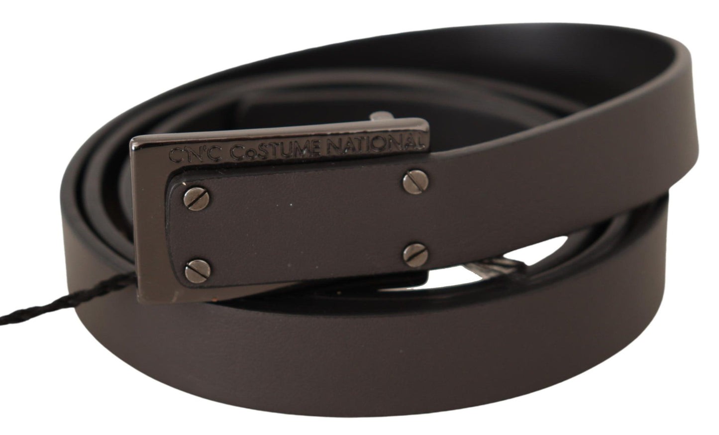 Costume National Dark Brown Leather Logo Buckle Belt
