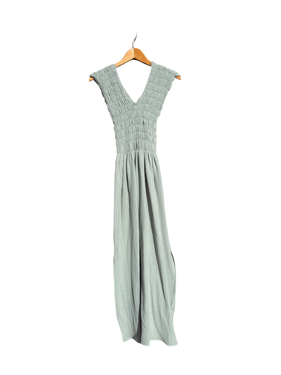 736 Albazer Gathered V-Neck Dress in Khaki Organic Cotton