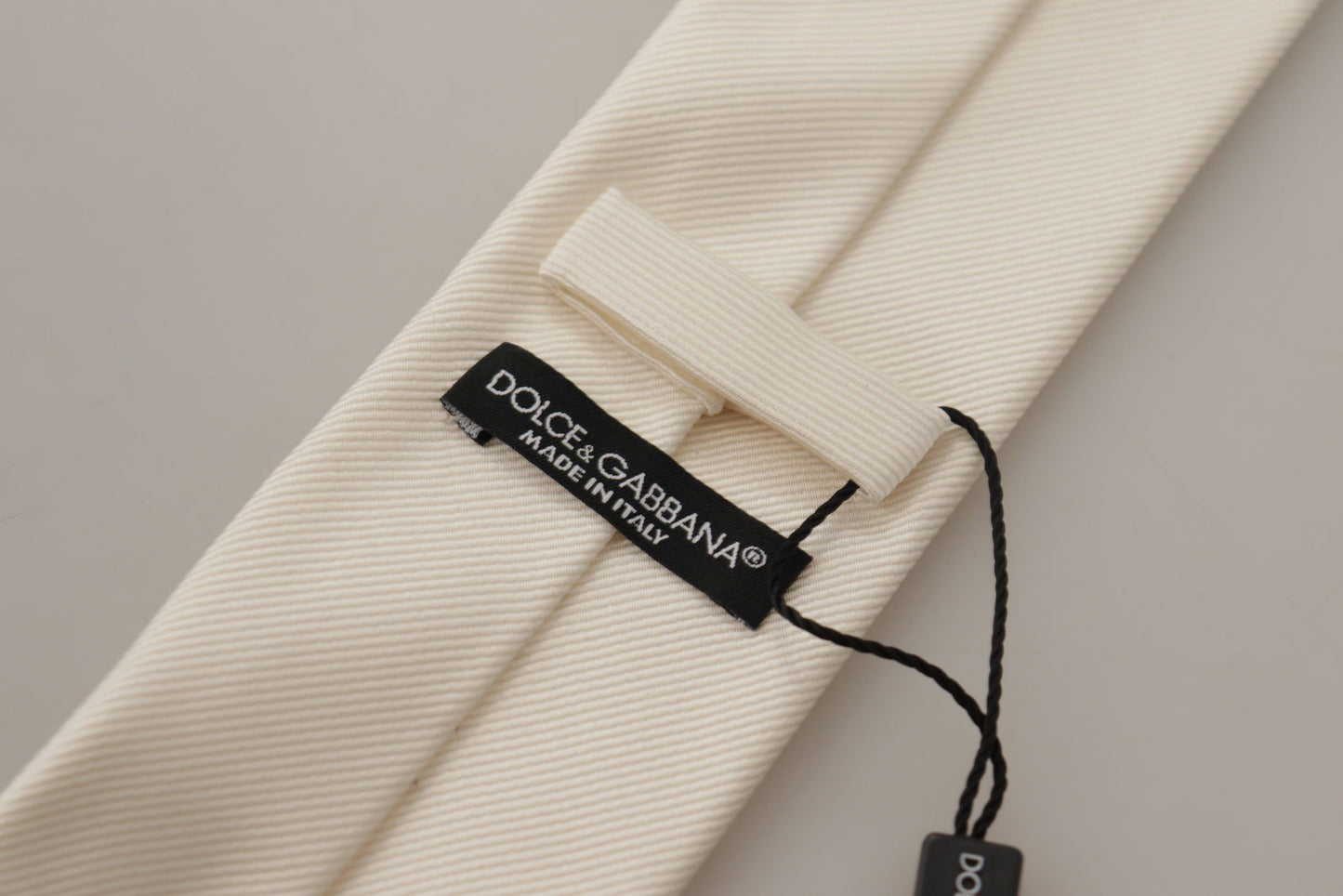 Dolce & Gabbana Off-White 100% Silk Slim Adjustable  Accessory Necktie