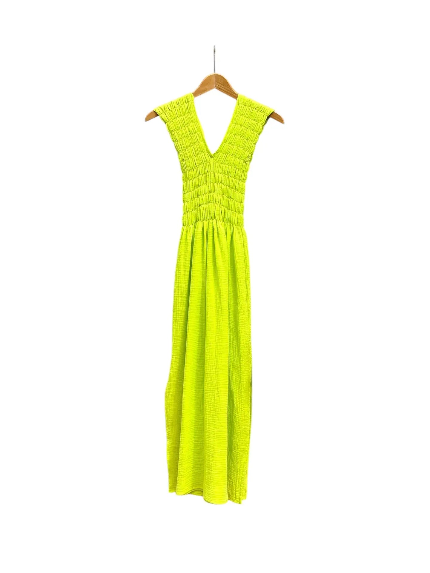 736 Albazer Gathered V-Neck Dress in Khaki Organic Cotton