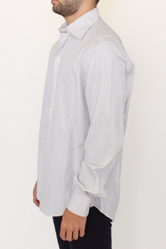 Ermanno Scervino White Gray Striped Regular Fit Casual Shirt