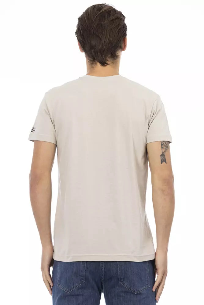 Trussardi Action Beige Cotton Men V-neck T-shirt