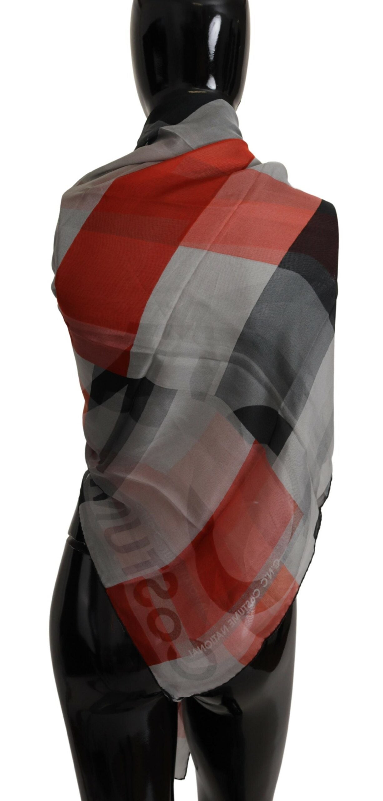 Costume National Gray Red Shawl Foulard Wrap Scarf