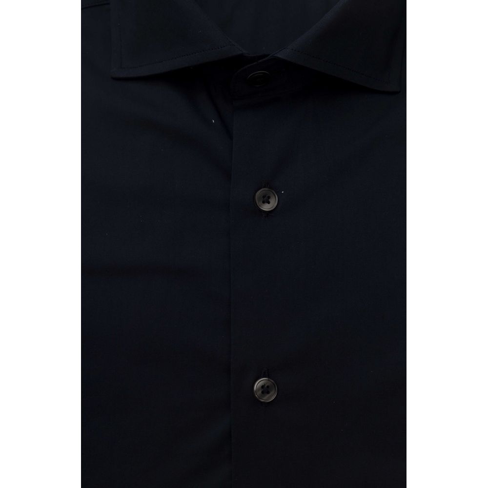 Bagutta Blue Cotton Men Shirt Slim Fit with French Collar