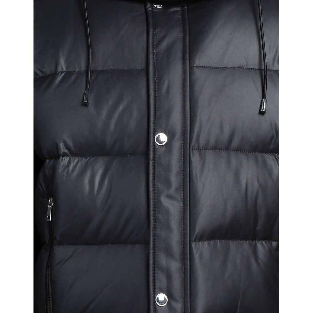 Aquascutum Black Polyester Men Jacket with Removable Hood