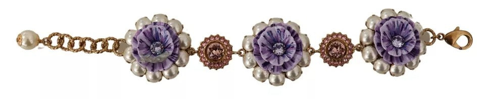 Dolce & Gabbana FIORI BLOOMING Floral Baroque Crystals Brass Bracelet