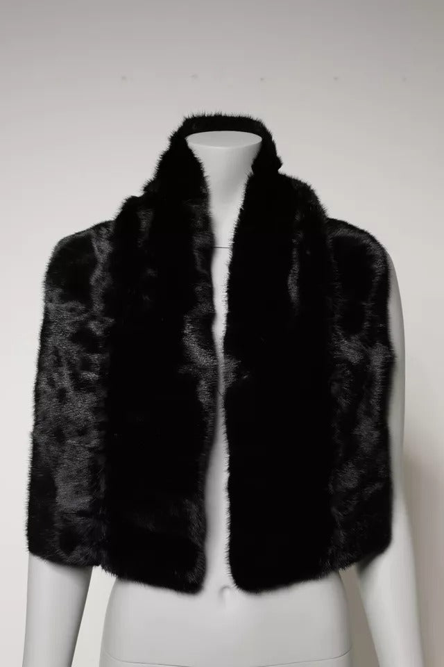 Dolce & Gabbana Black Fur Shawl Neck Wrap Cover Collar Scarf