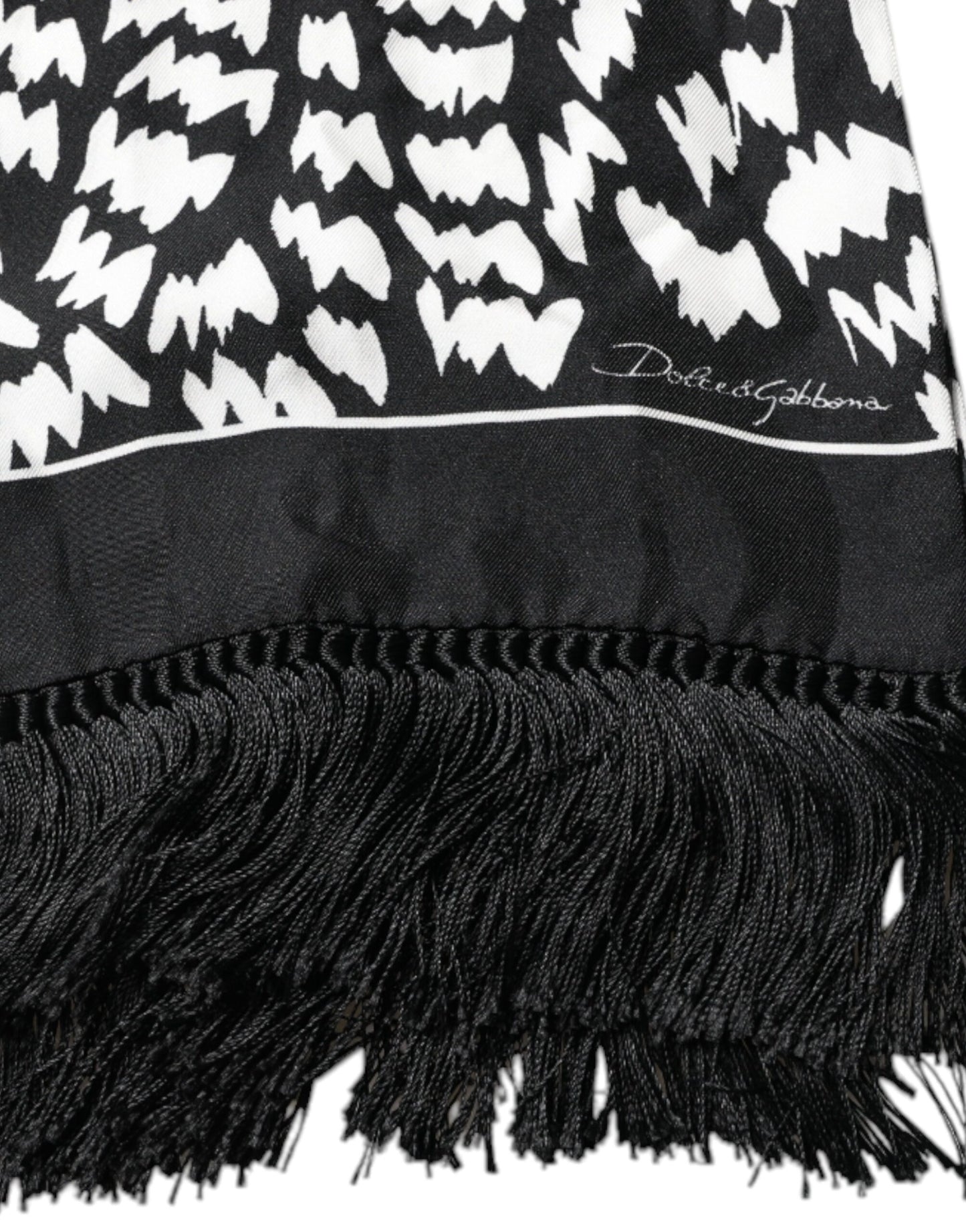 Dolce & Gabbana Black White Patterned Fringes Shawl Scarf