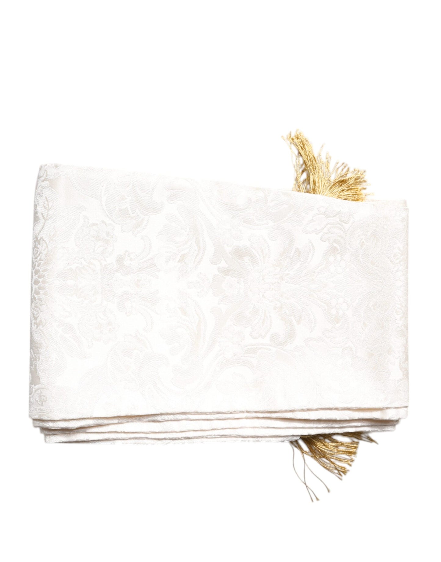 Dolce & Gabbana White Floral Jacquard Skinny Fringes Scarf