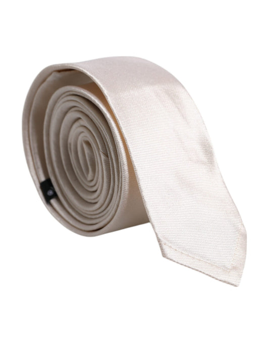 Dolce & Gabbana White Solid Silk Adjustable Necktie Tie