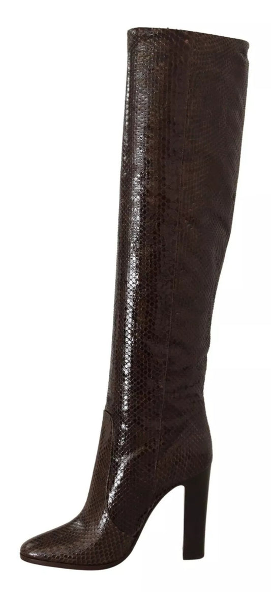 Dolce & Gabbana Brown Exotic Leather Heels High Boots Shoes
