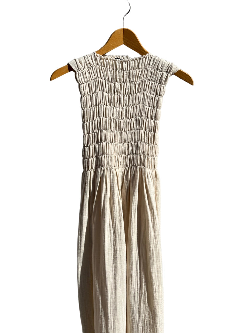 735 Alber Gathered Dress in Organic Cotton Muslin Ecru non dyed white