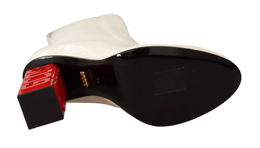 GCDS White Leather Fabric Red Logo Heel Ankle Boots Shoes