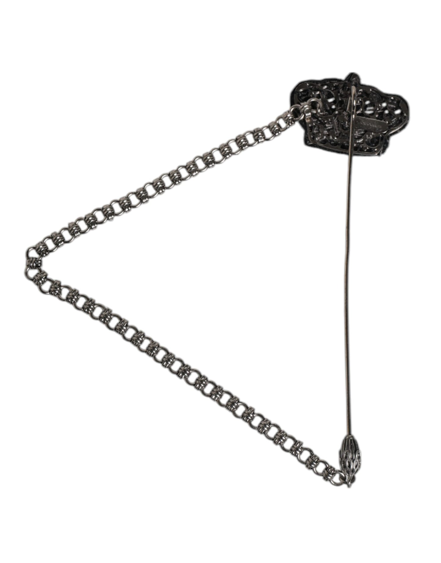 Dolce & Gabbana Silver Tone Brass Crown Chain Women Brooch Lapel Pin