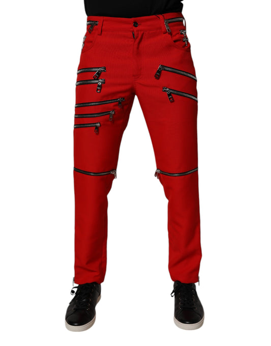 Dolce & Gabbana Red Zipper Embellished Straight Pants