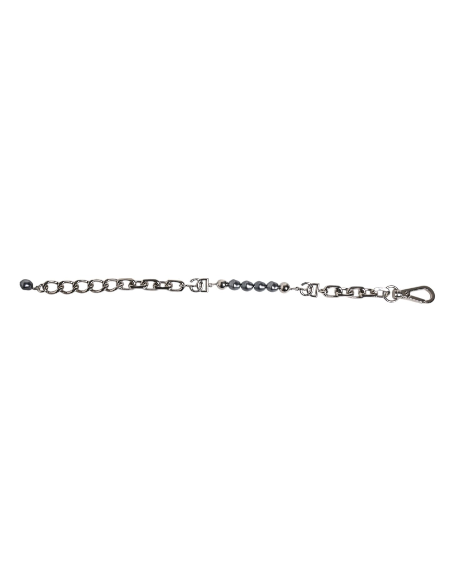 Dolce & Gabbana Silver Tone Chain Lobster Clasp Logo Gray Pearls Bracelet