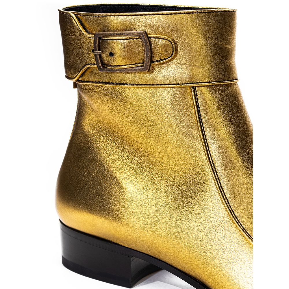 Saint Laurent Gold Leather Ankle Boots