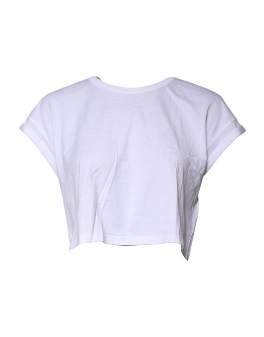 Dolce & Gabbana White Cotton Crew Neck Cropped Top T-shirt