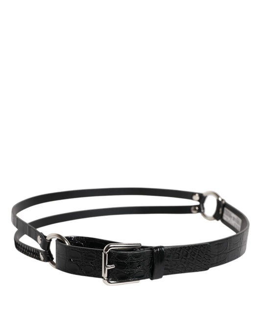 Dolce & Gabbana Black Exotic Leather Metal Logo Buckle Belt