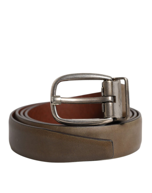 Dolce & Gabbana Brown Leather Classic Metal Logo Buckle Belt
