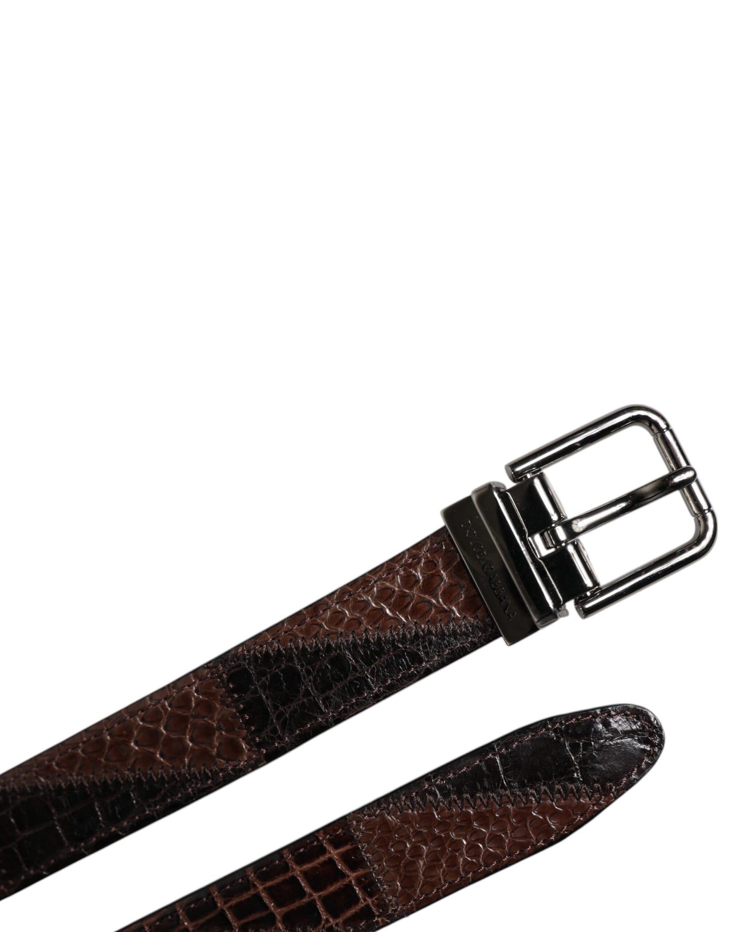 Dolce & Gabbana Brown Exotic Leather Metal Logo Buckle Belt