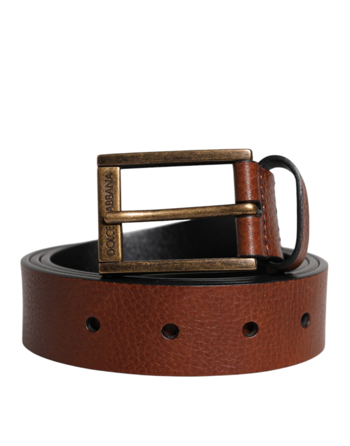 Dolce & Gabbana Brown Calf Leather Classic Metal Buckle Belt