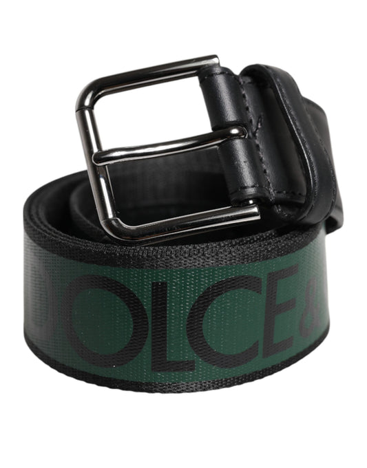 Dolce & Gabbana Green Black Classic Metal Logo Buckle Belt