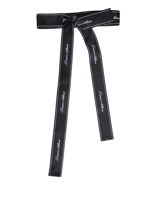 Dolce & Gabbana Black Waist Ribbon Wide Bow Logo Belt