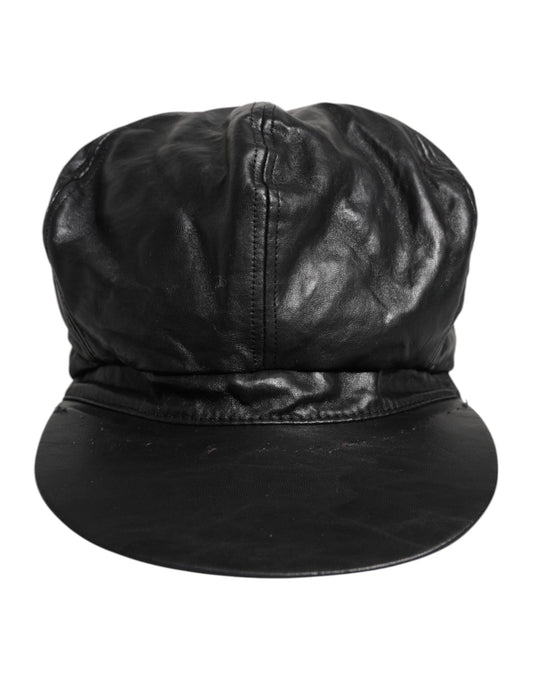Dolce & Gabbana Black Calf Newsboy Capello Cabbie Hat
