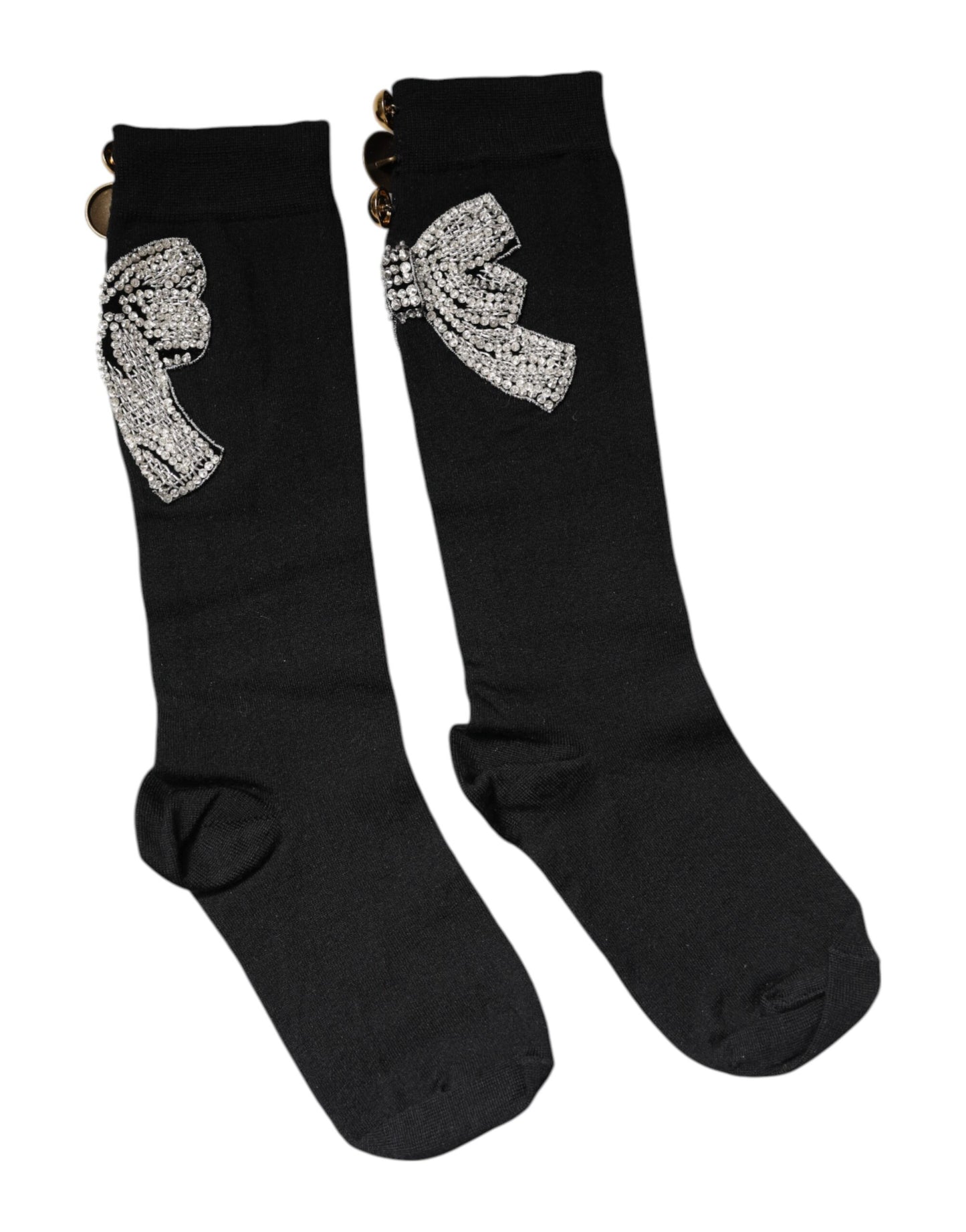 Dolce & Gabbana Black Knit Floral Crystal Embellishment Socks