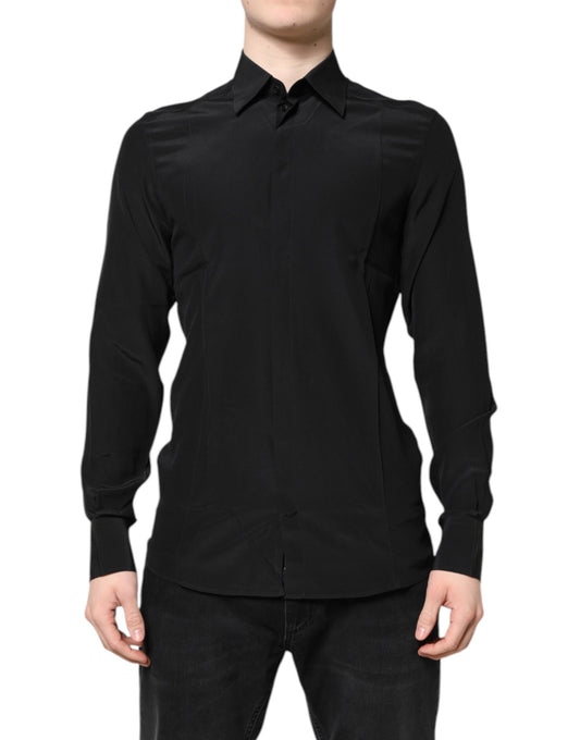 Dolce & Gabbana Black Silk GOLD Long Sleeves Dress Shirt