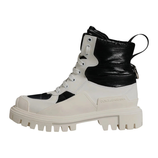 Dolce & Gabbana White Padded Mid Calf Lace Up Boots Shoes