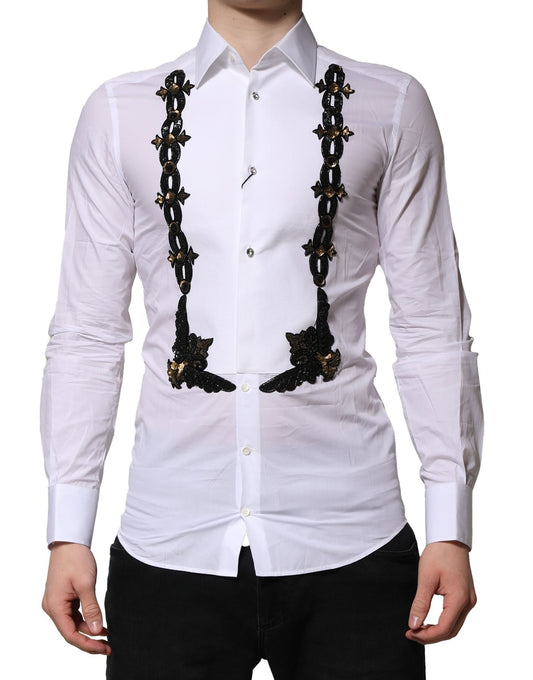 Dolce & Gabbana White GOLD Embellished Formal Men Dress Shirt