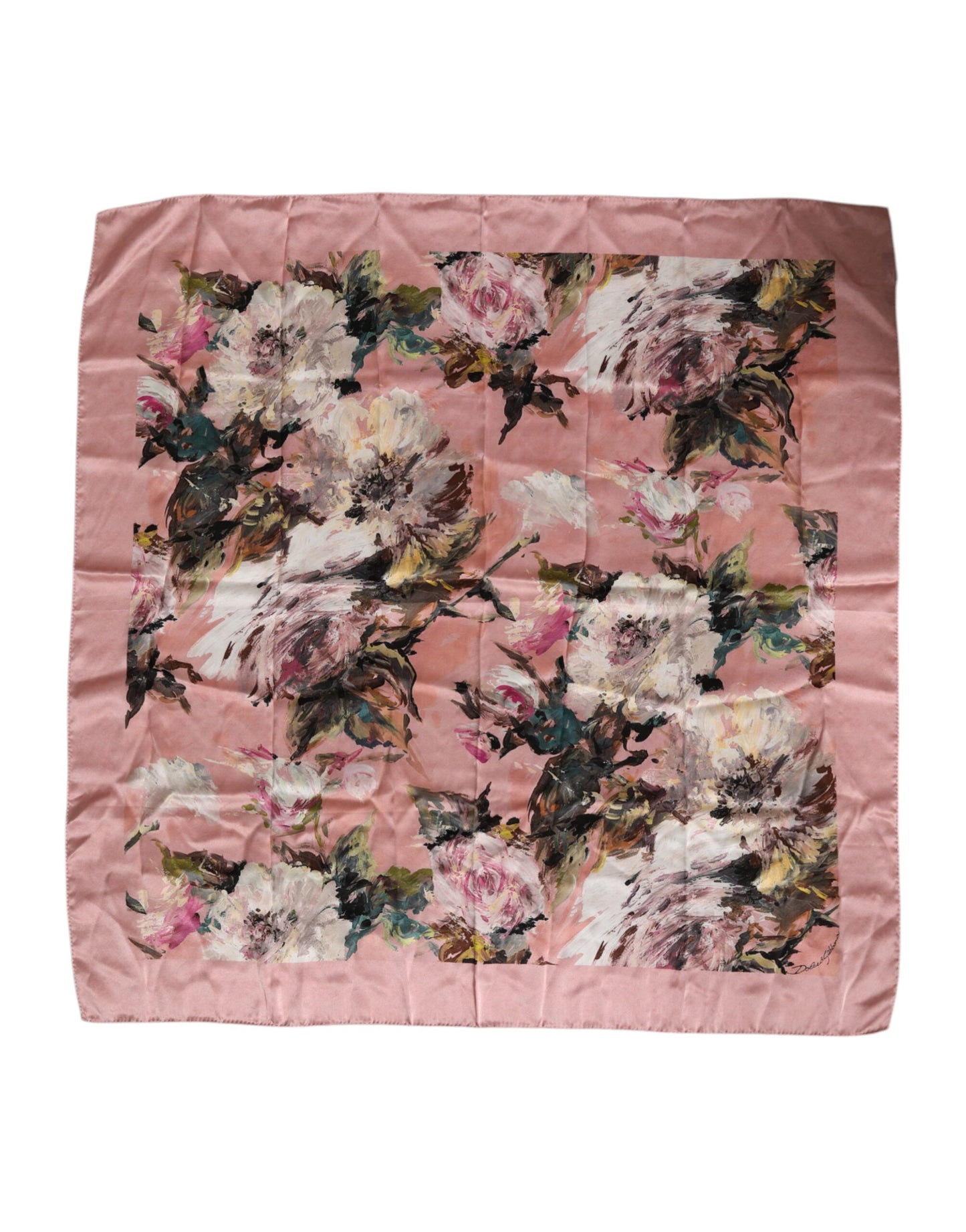 Dolce & Gabbana Pink Silk Floral Print Square Foulard Scarf