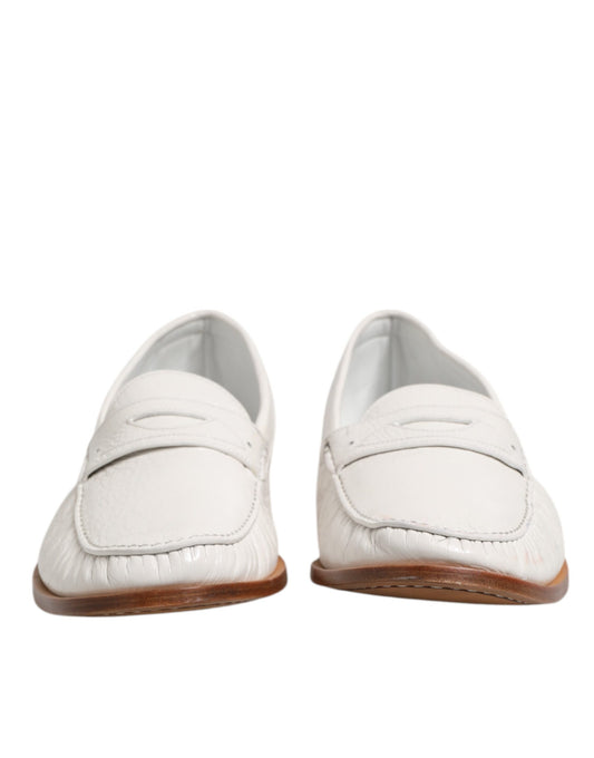 Dolce & Gabbana White Leather Loafers Moccasins Slip On Shoes