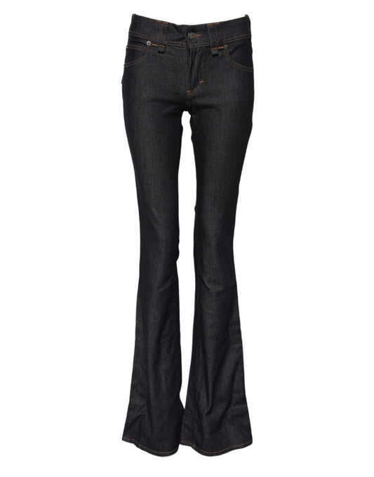 John Galliano Blue Mid Waist Cotton Wide Leg Denim Jeans