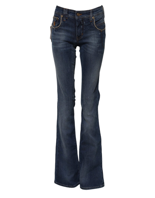 John Galliano Blue Cotton Mid Waist Wide Leg Denim Jeans