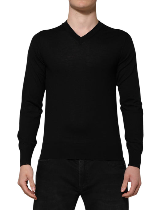 Dolce & Gabbana Black Cashmere Crewneck Men Pullover Sweater