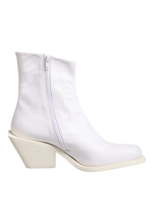 Maison Margiela White Square Heel Zip Ankle Boots Shoes