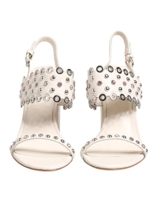 ASH White Block Heeled Studded Quarter Strap Sandals Shoes