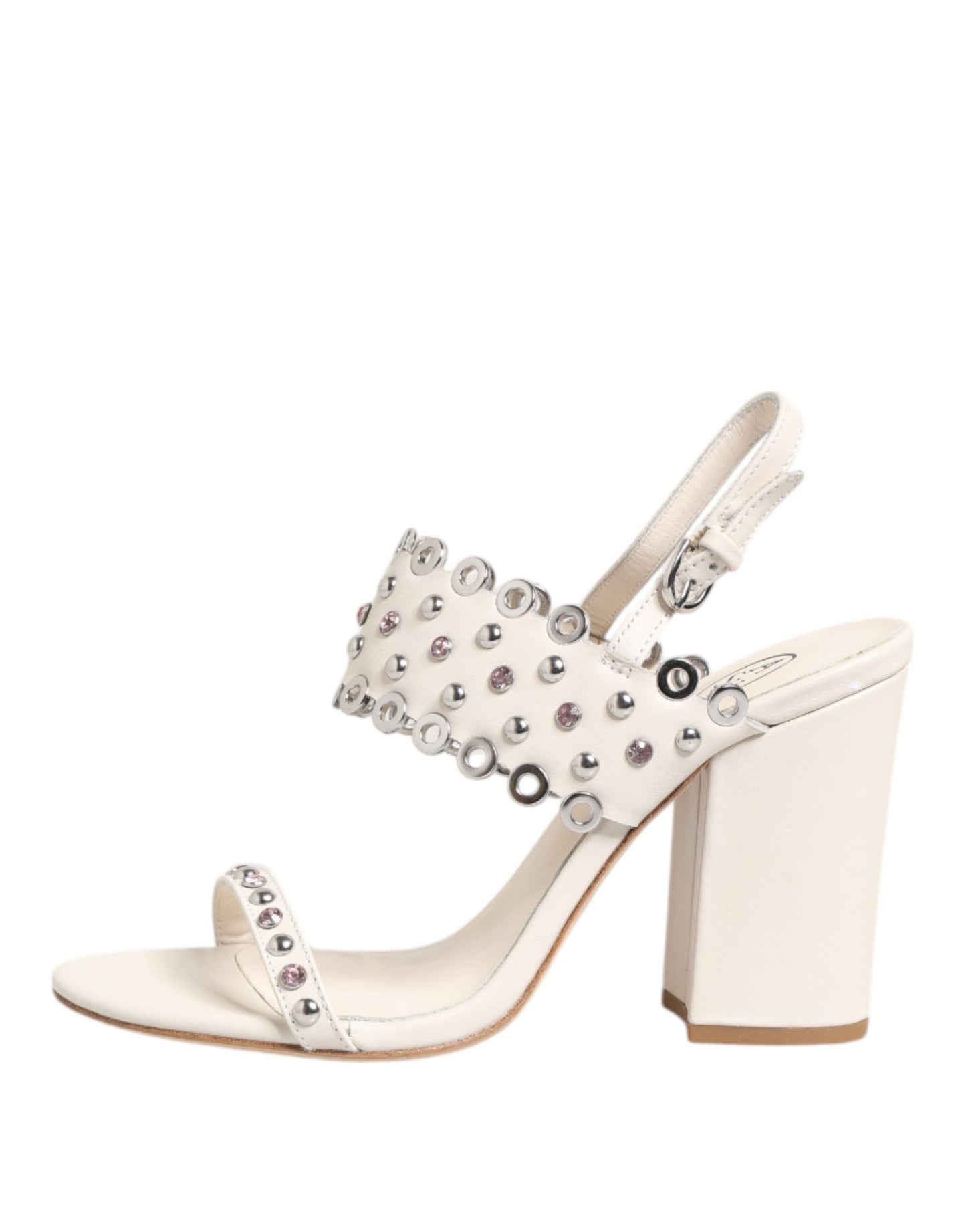 ASH White Block Heeled Studded Quarter Strap Sandals Shoes