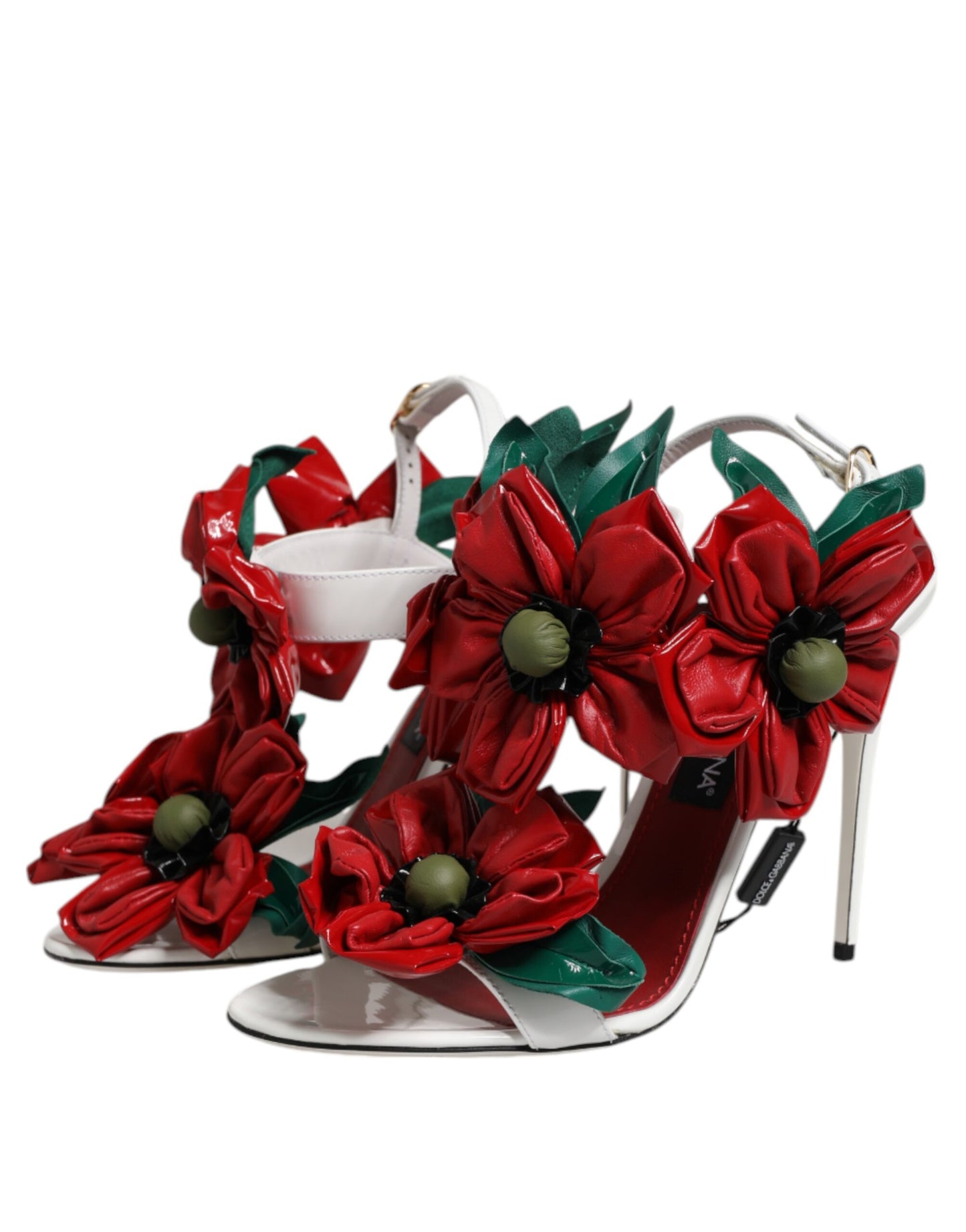 Dolce & Gabbana White Leather Floral Detailing Sandals Shoes