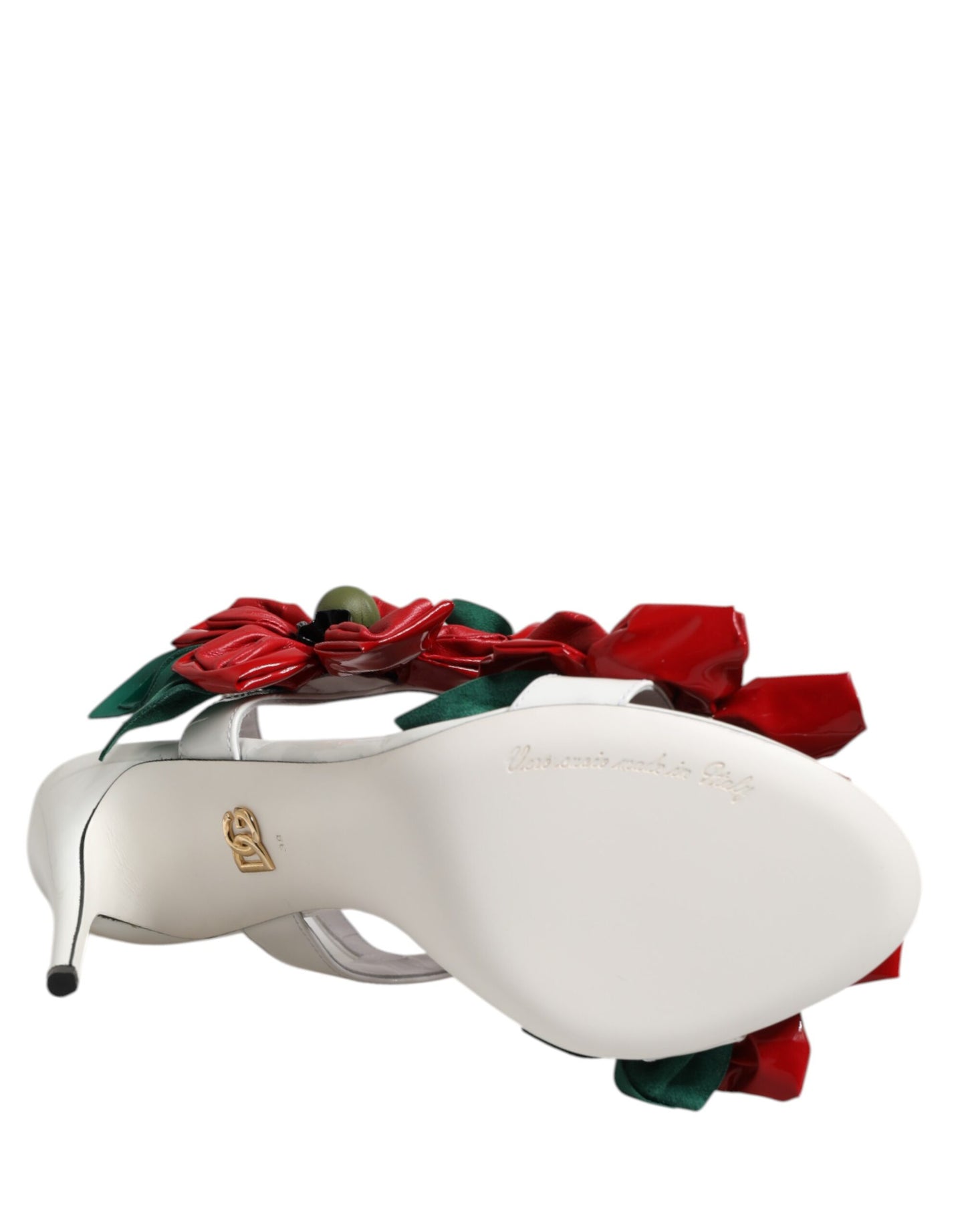 Dolce & Gabbana White Leather Floral Detailing Sandals Shoes