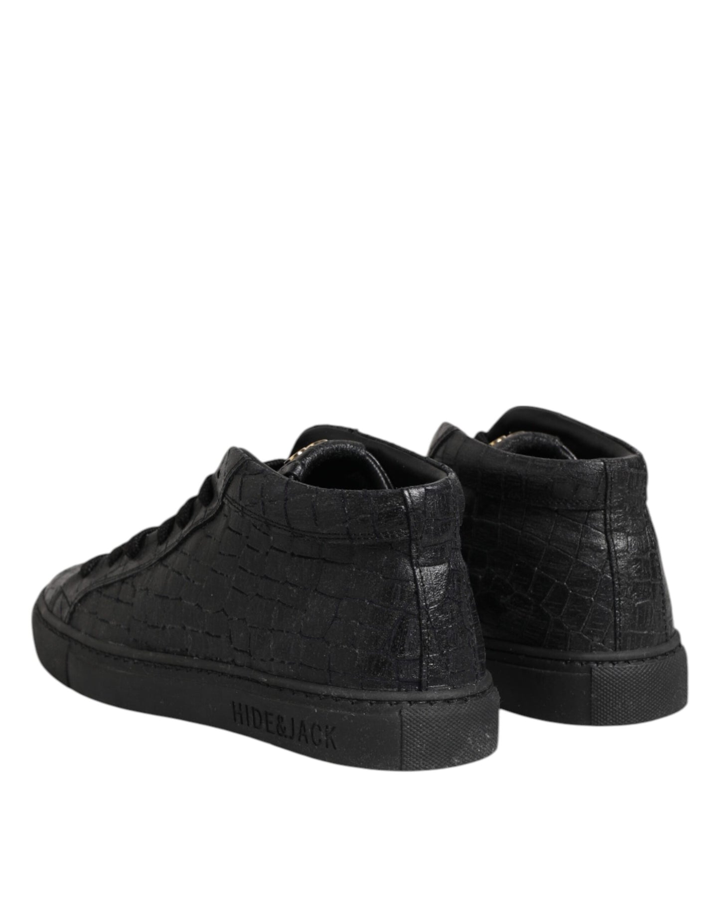 HIDE & JACK Black Leather Lace Up Mid Top Sneakers Shoes