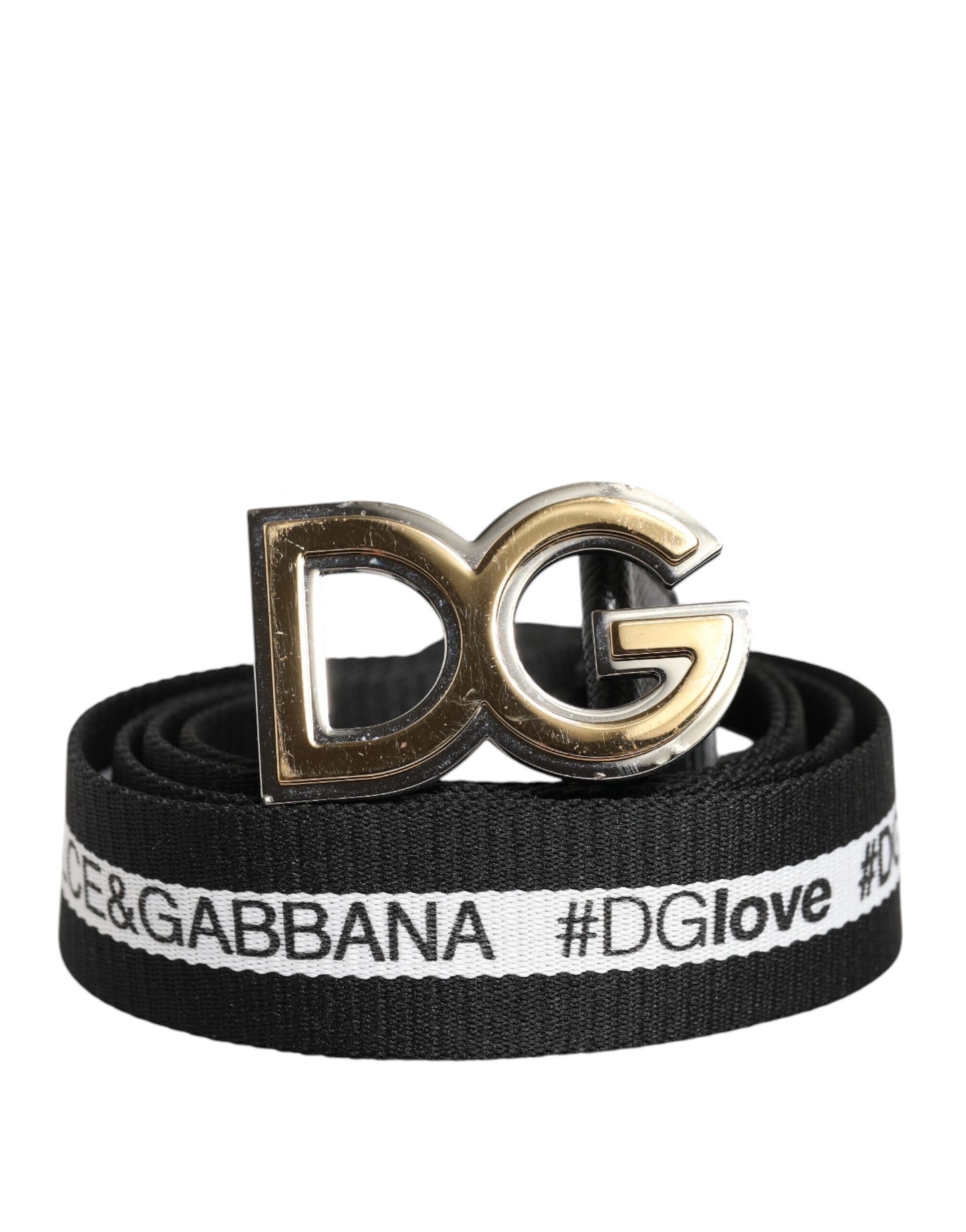 Dolce & Gabbana Black Cotton Gold Tone Metal DG Buckle Belt